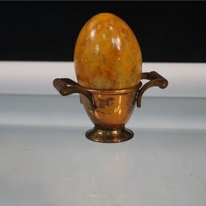 Vintage 1970s Alabaster Egg Natural Polished Marbled Stone